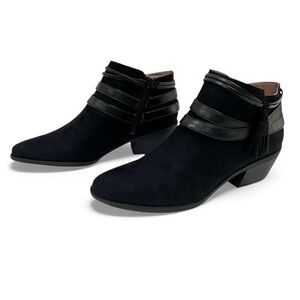 LifeStride Paloma Ankle Boots Faux Suede Zipper Tassel Western Black 9.5WIDE NEW